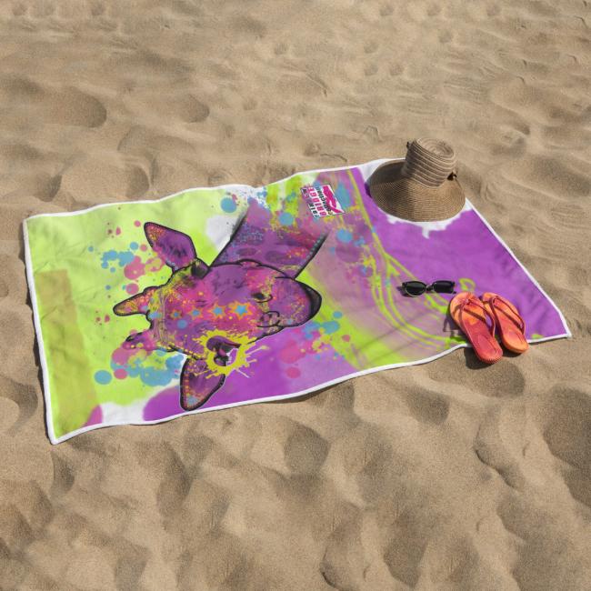 Preview: Badehandtuch Giraffe – Popart-Hundemotiv, 75x165 cm, 100 % Polyester, weich & schnelltrocknend